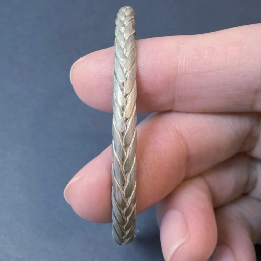 一点もの】カレン族シルバー 蛇(スネーク)モチーフ 編み込みバングル