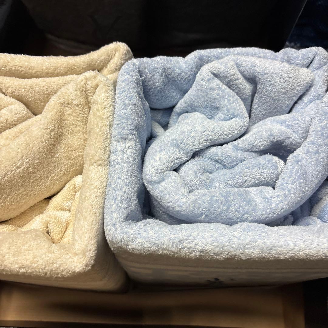 イヴサンローラン タオルケット 2枚セット ペア ベージュ ブルー 総柄 日本製