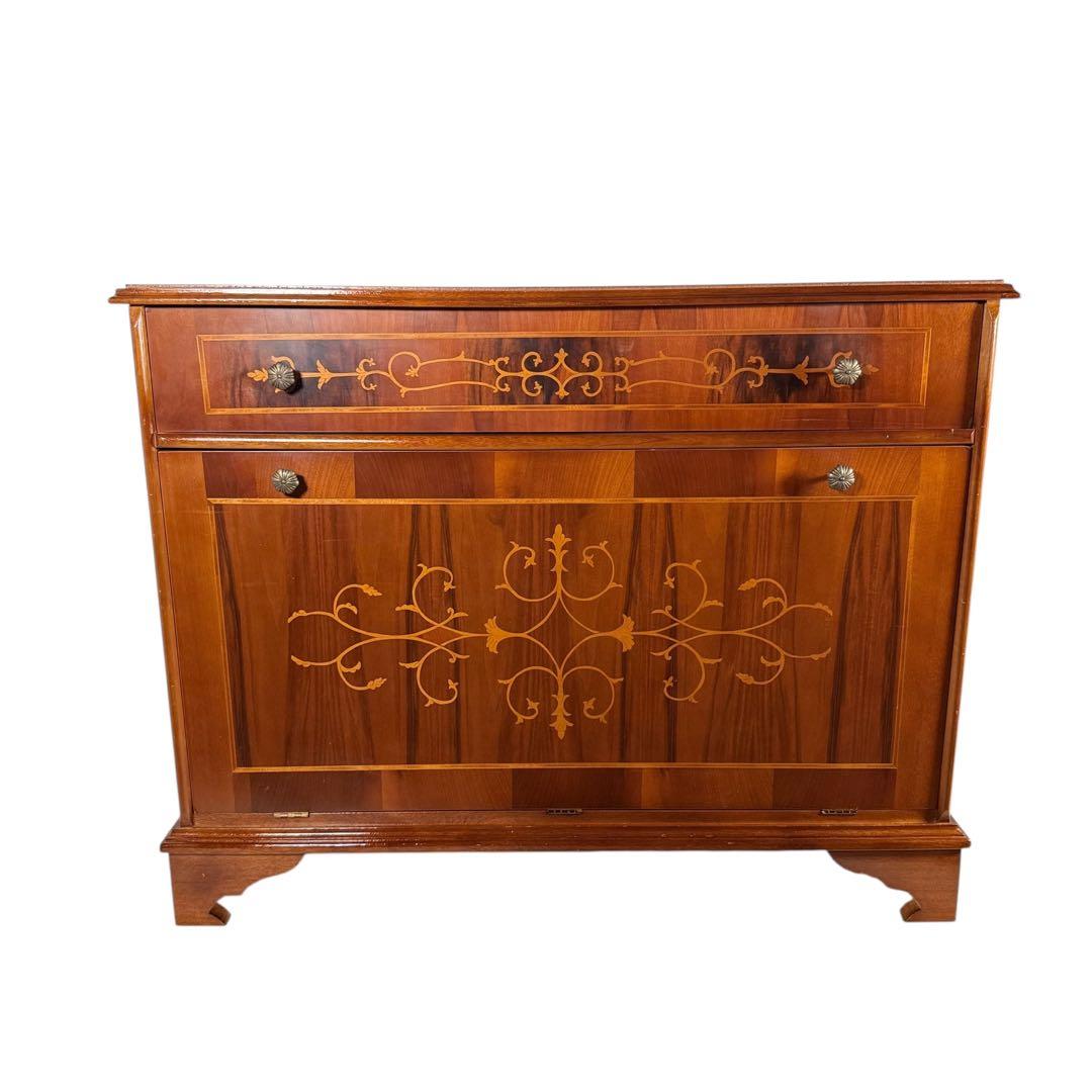 HR875 【レアデザイン】象嵌　イタリア　キャビネット　レコード収納　靴箱