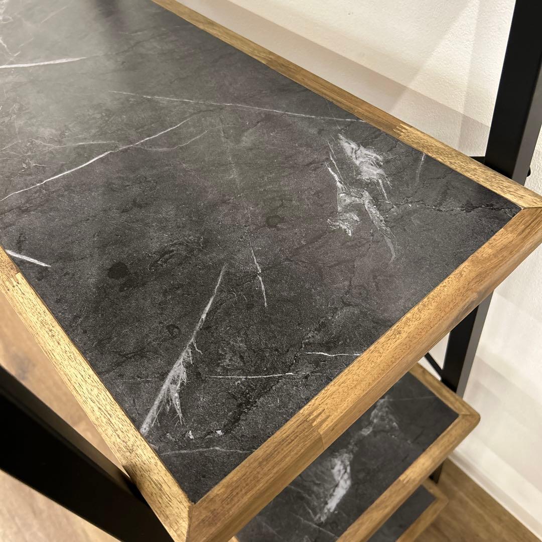 ラック4段 シェルフ 石目調 収納棚 本棚 間仕切り アイアン ビンテージ風