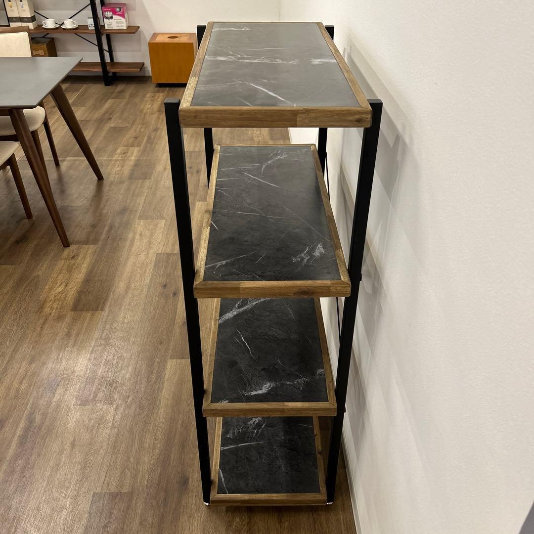 ラック4段 シェルフ 石目調 収納棚 本棚 間仕切り アイアン ビンテージ風