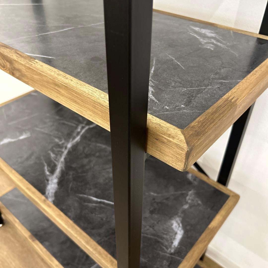 ラック4段 シェルフ 石目調 収納棚 本棚 間仕切り アイアン ビンテージ風