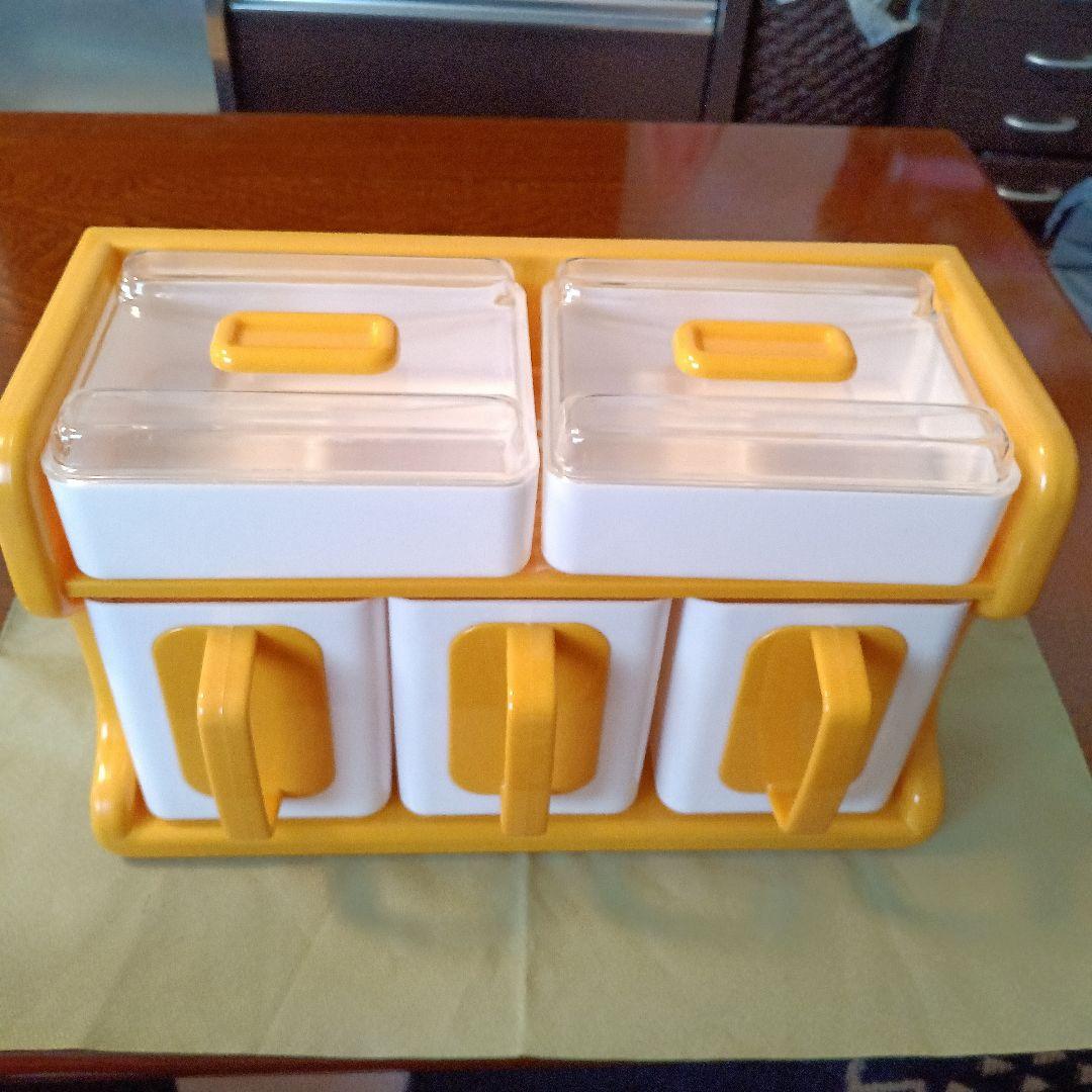 新品未使用昭和レトロ調味料ケース 調味料入れVintage濃い黄色当時物レア