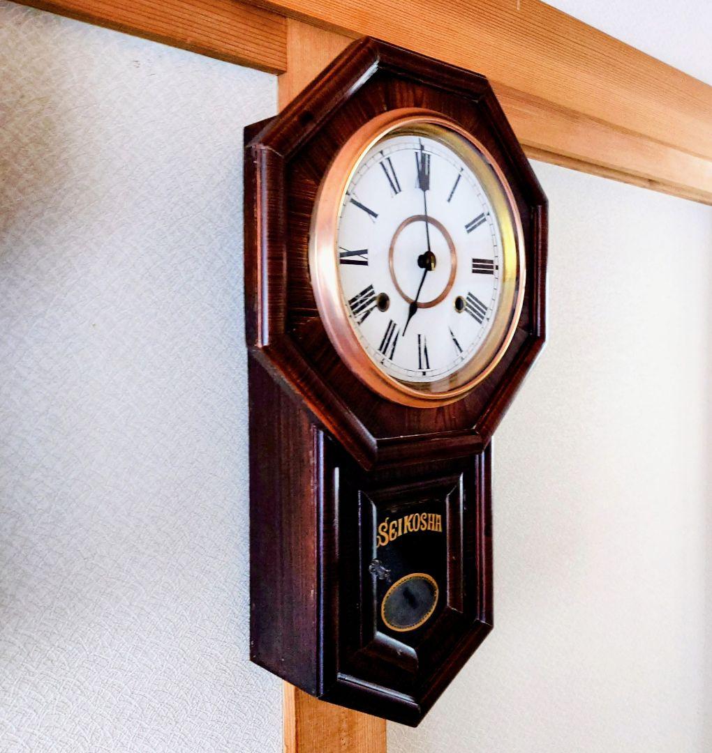 〈完動・美品〉精工舎　小玉縁尾長八角ゼンマイ振り子掛け時計 ボンボン時計古時計