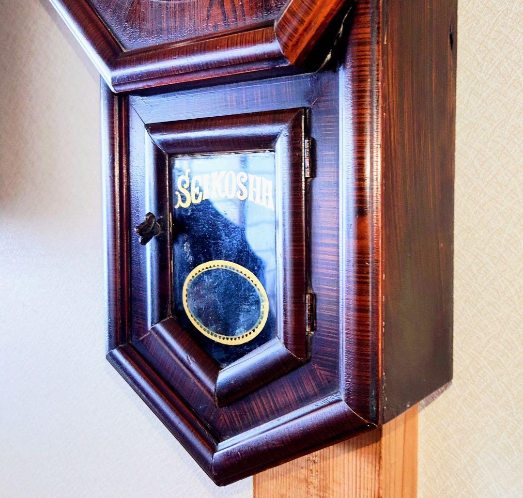 〈完動・美品〉精工舎　小玉縁尾長八角ゼンマイ振り子掛け時計 ボンボン時計古時計