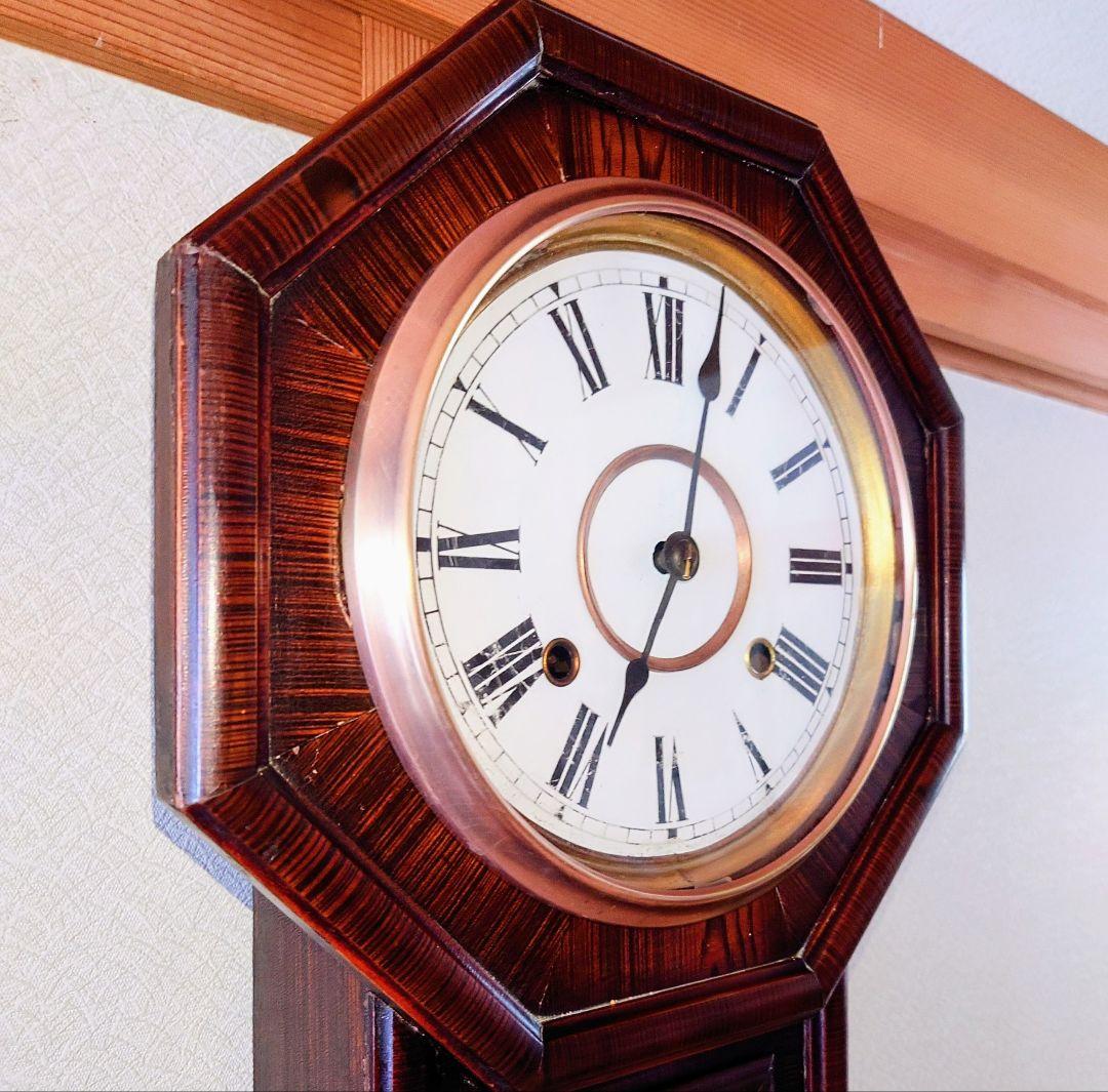 〈完動・美品〉精工舎　小玉縁尾長八角ゼンマイ振り子掛け時計 ボンボン時計古時計