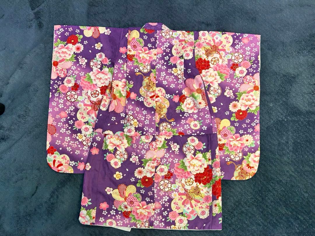 七五三用3歳児　紫色 花柄 着物