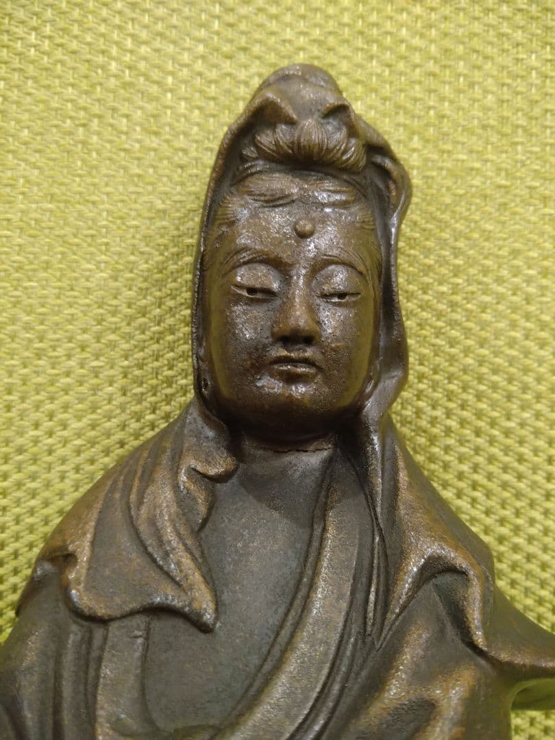 備前焼の 観音像 立像A15、№005、古い備前焼の観音様、希少品、アンティーク