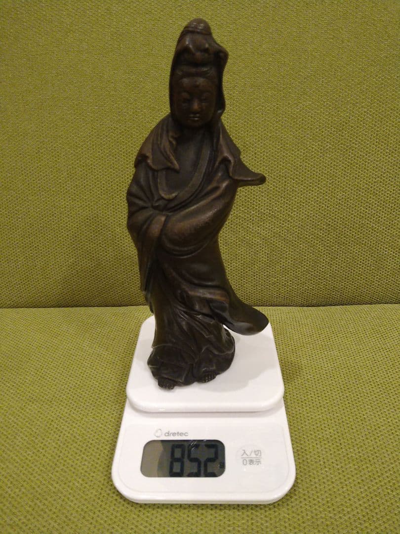 備前焼の 観音像 立像A15、№005、古い備前焼の観音様、希少品、アンティーク