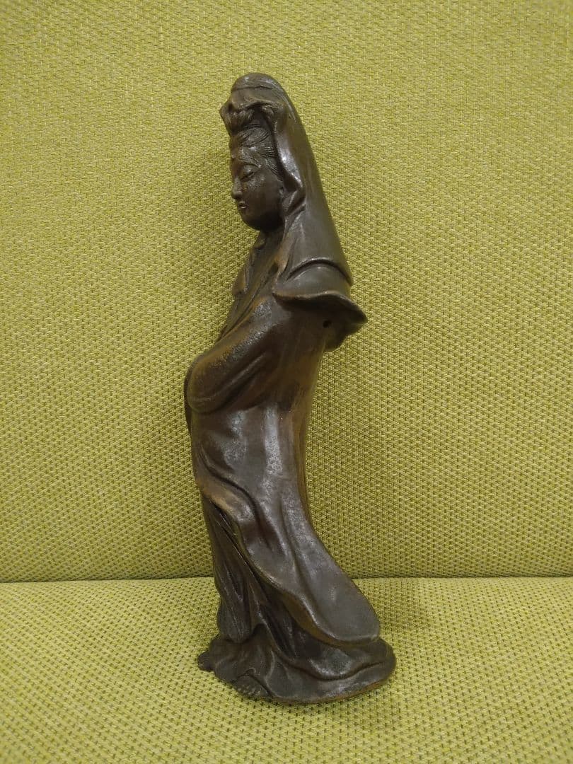 備前焼の 観音像 立像A15、№005、古い備前焼の観音様、希少品、アンティーク