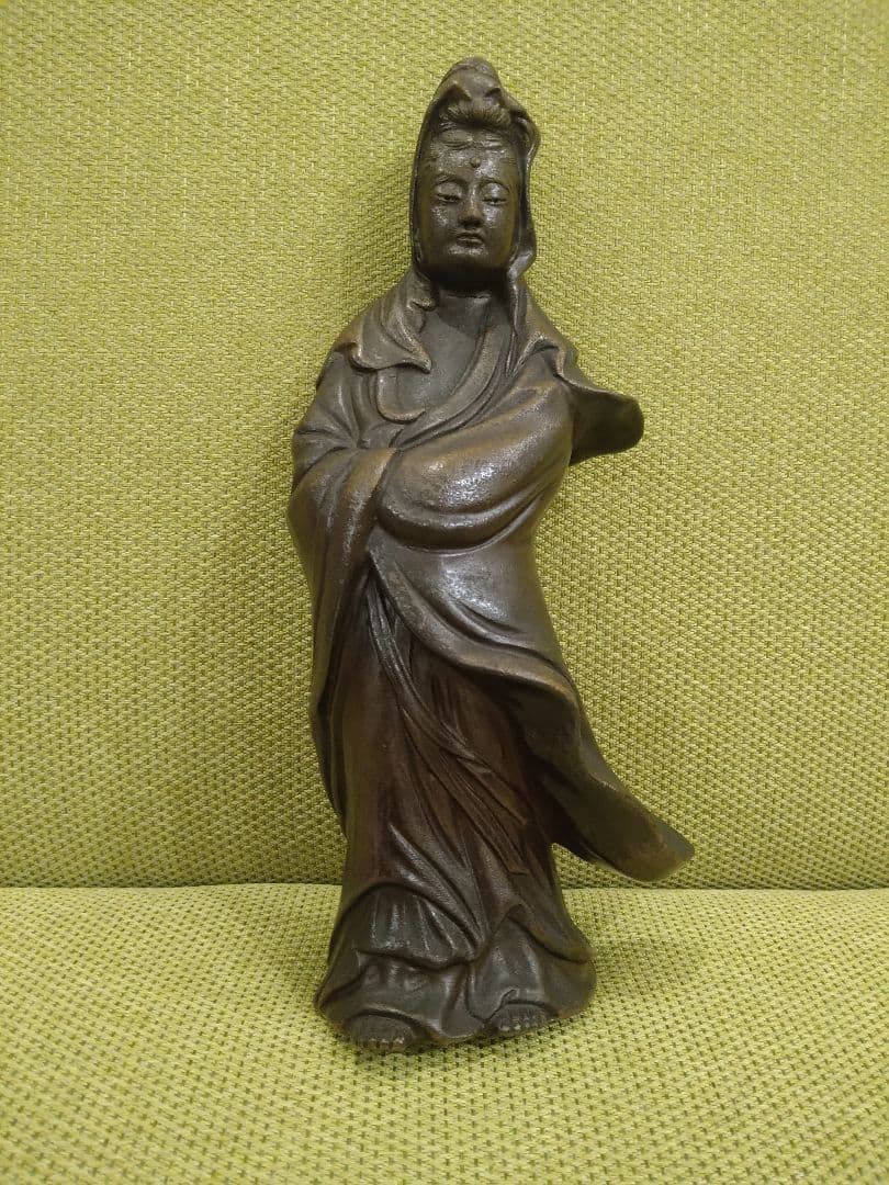 備前焼の 観音像 立像A15、№005、古い備前焼の観音様、希少品、アンティーク