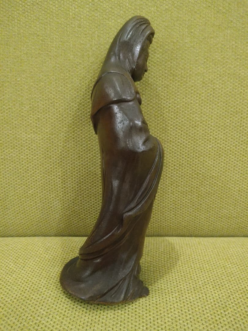 備前焼の 観音像 立像A15、№005、古い備前焼の観音様、希少品、アンティーク