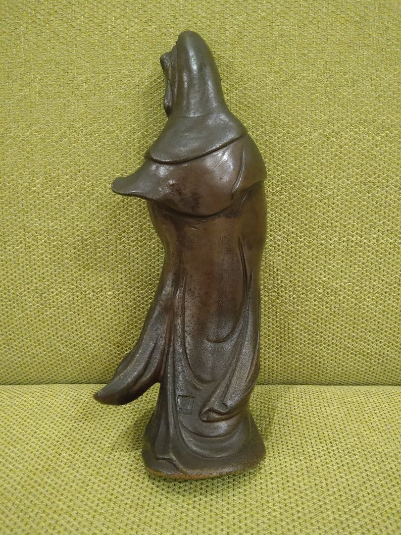 備前焼の 観音像 立像A15、№005、古い備前焼の観音様、希少品、アンティーク