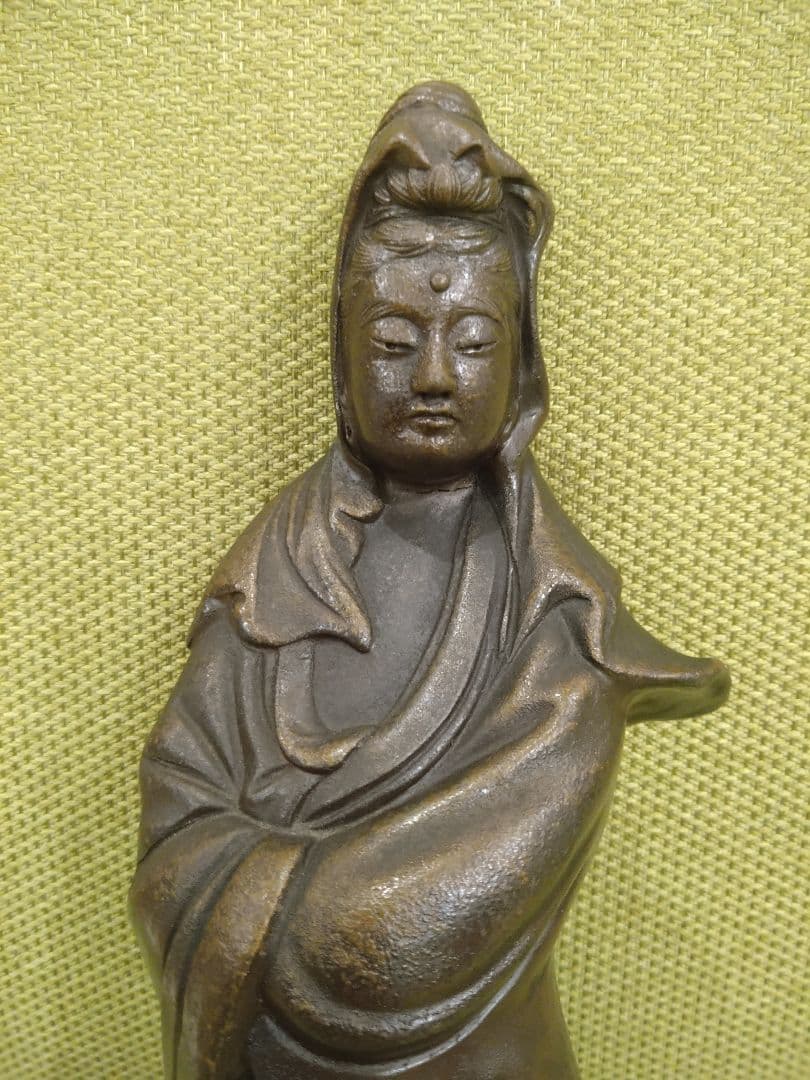 備前焼の 観音像 立像A15、№005、古い備前焼の観音様、希少品、アンティーク