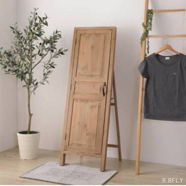アンティーク ドア風 扉付き 木製姿見 おしゃれ全身鏡 韓国風インテリア