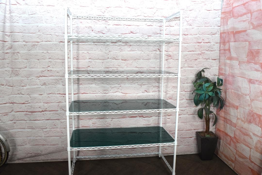 ホームエレクター ワイヤーシェルフ4段 3方クロスバー2段　アクリル板3枚