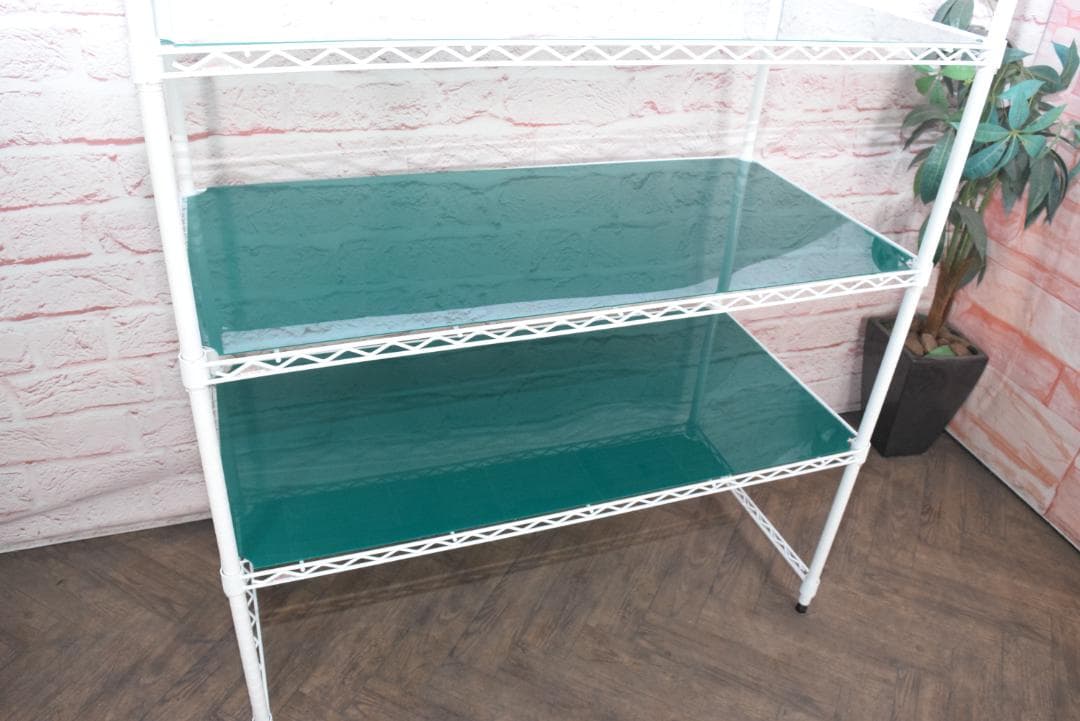 ホームエレクター ワイヤーシェルフ4段 3方クロスバー2段　アクリル板3枚