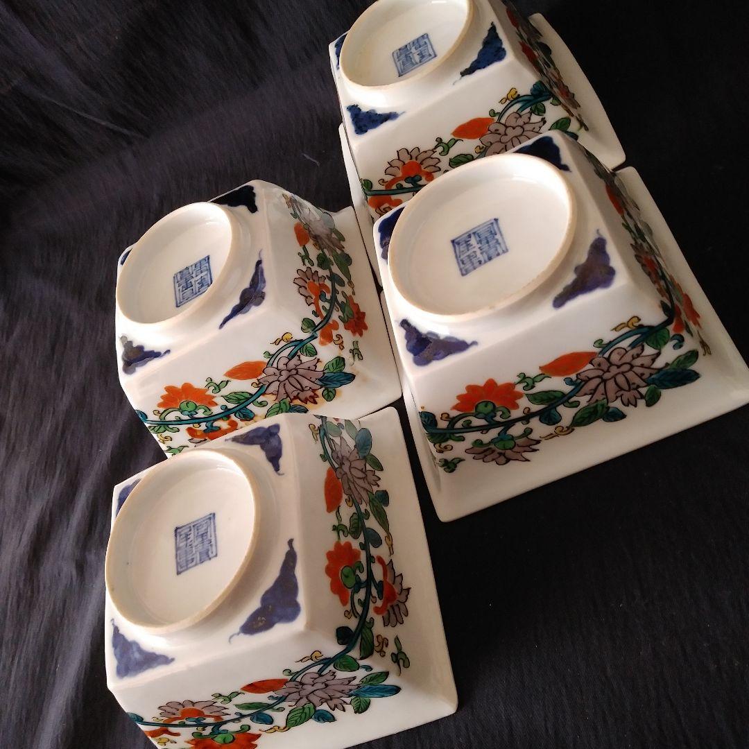 「縁反(ふちぞ)りのおしゃれ感！」古伊万里 色絵向付 4客セット 骨董アンティー