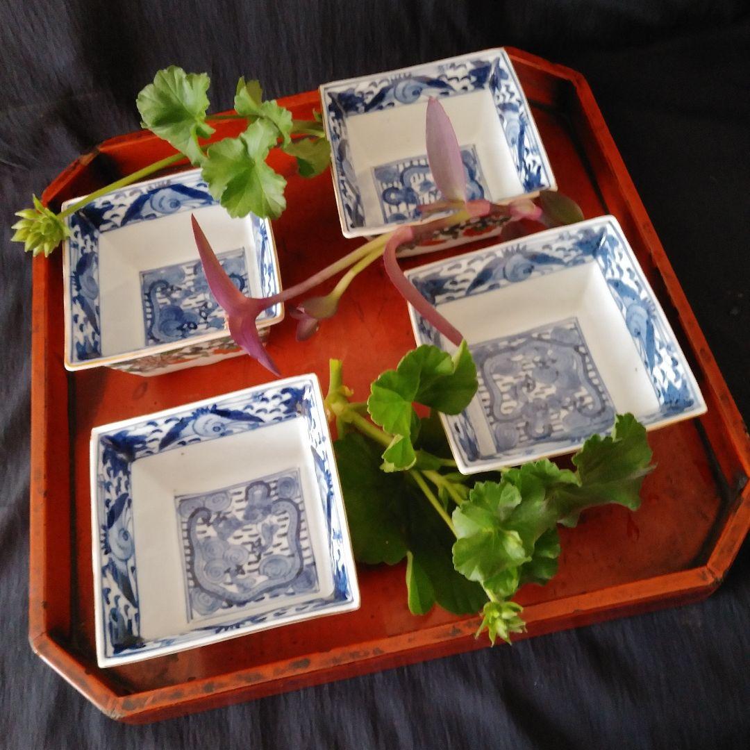 「縁反(ふちぞ)りのおしゃれ感！」古伊万里 色絵向付 4客セット 骨董アンティー