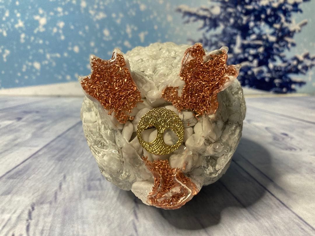 天然石　フクロウ　オルゴナイト　癒しのパワーストーン　ハウライト　大型