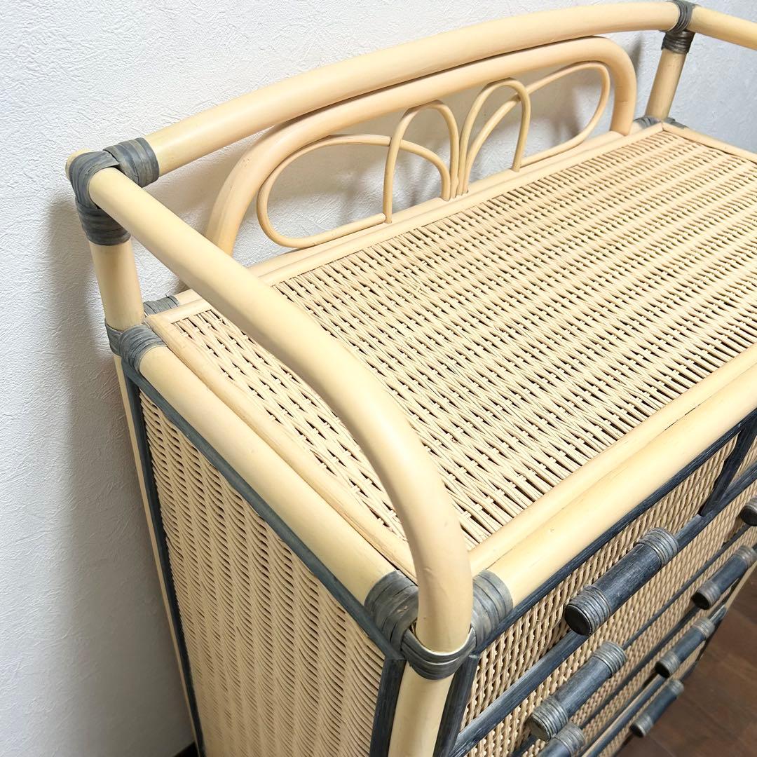 ラタン 5段チェスト 引き出し 収納 タンス 箪笥 電話台 ビンテージ