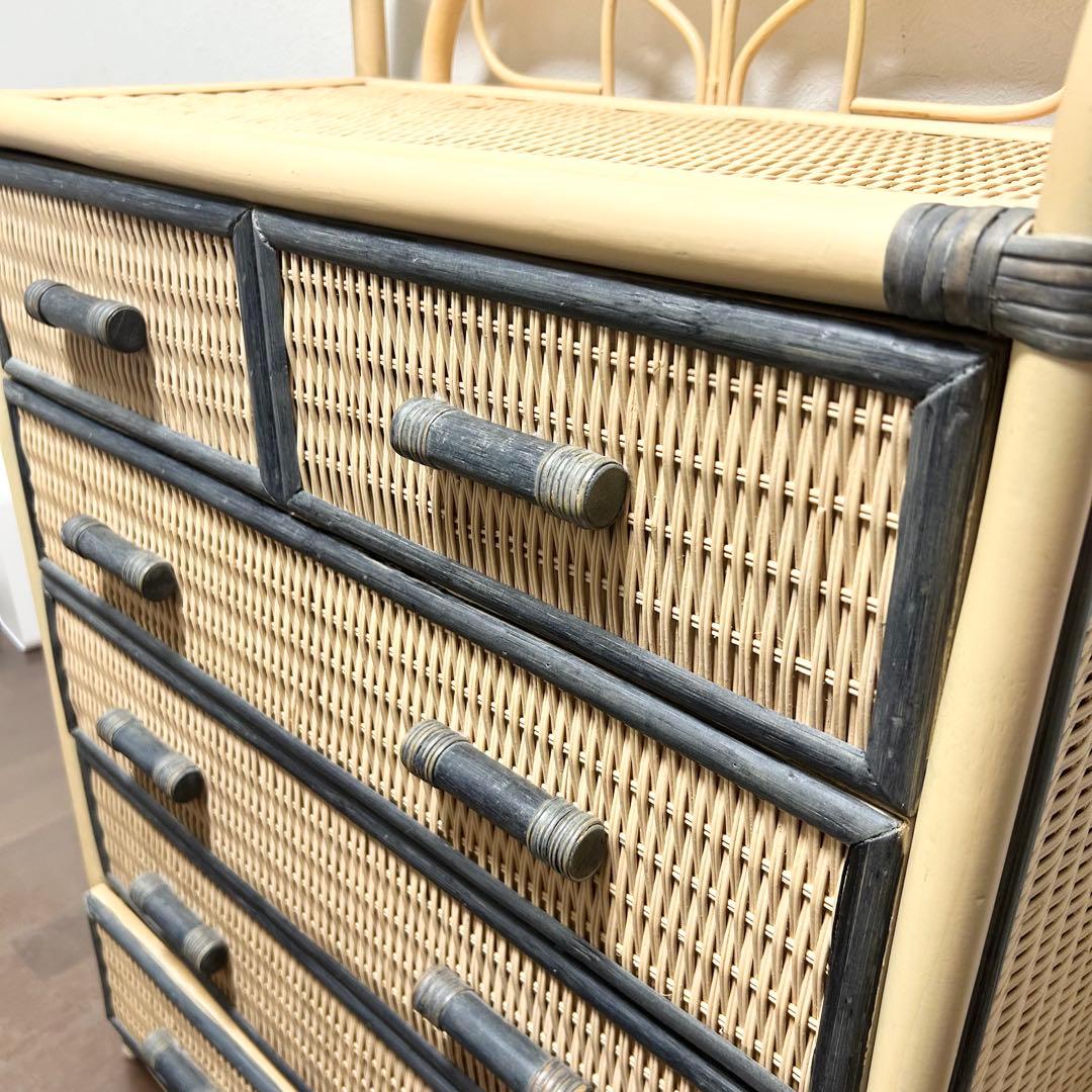 ラタン 5段チェスト 引き出し 収納 タンス 箪笥 電話台 ビンテージ