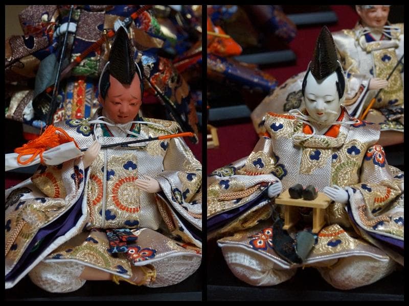 雛人形 正絹金襴 手造り木製頭 官女/随身/仕丁/五人ばやし 木製共箱