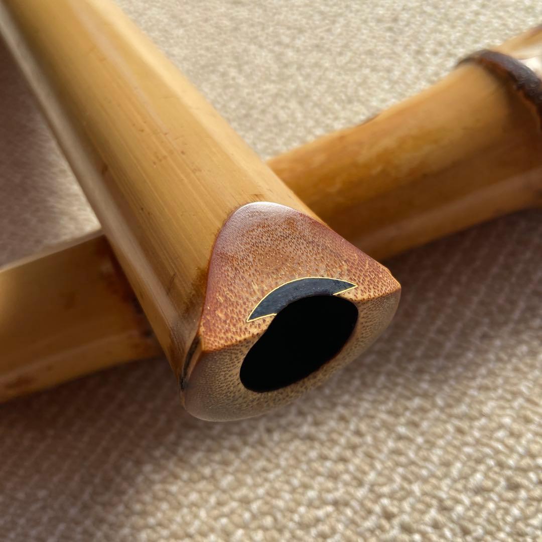 186 尺八　一尺八寸管　玉水銘　歌口金巻き　中継ぎ銀巻き　名管