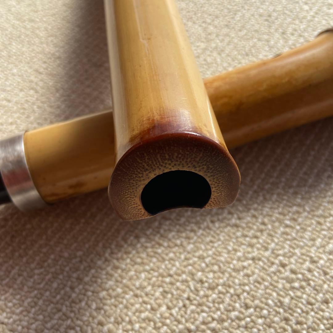 186 尺八　一尺八寸管　玉水銘　歌口金巻き　中継ぎ銀巻き　名管