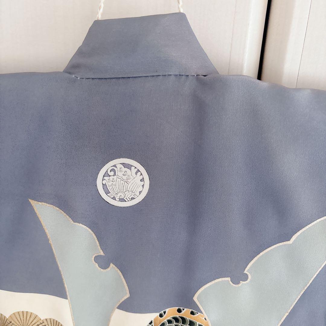 七五三　５歳　男の子　男児　正絹着物　袴　セット　子供着物　青　紺　雪駄　角帯