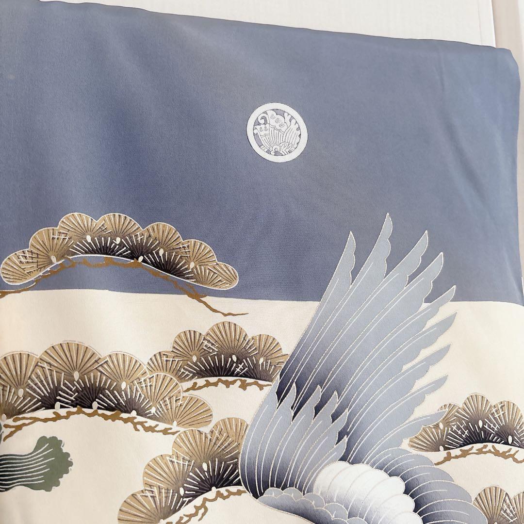 七五三　５歳　男の子　男児　正絹着物　袴　セット　子供着物　青　紺　雪駄　角帯