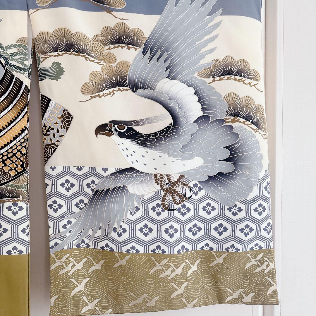 七五三　５歳　男の子　男児　正絹着物　袴　セット　子供着物　青　紺　雪駄　角帯