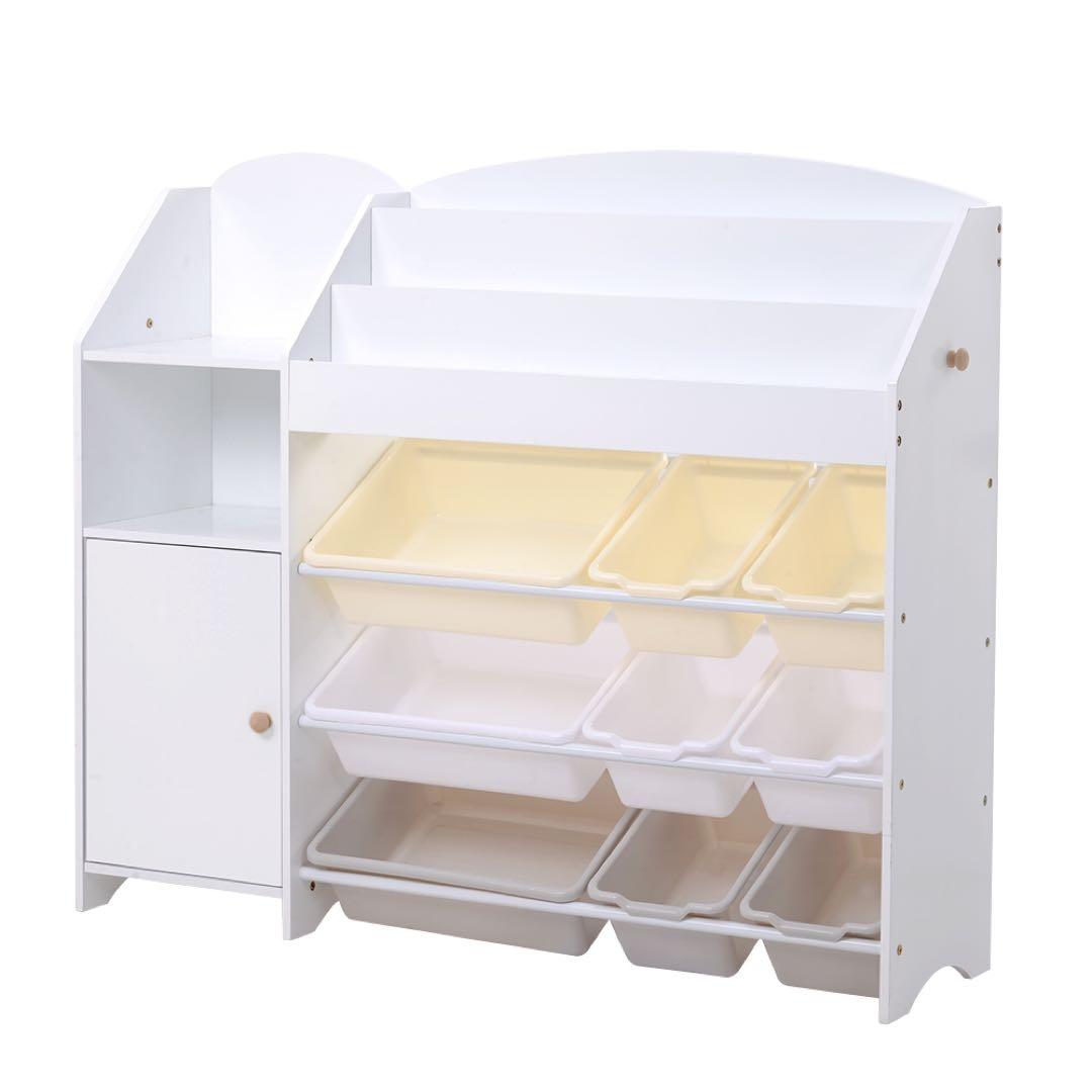 【新品】引き出し付き 大容量 木製 絵本棚 おもちゃ収納ラック