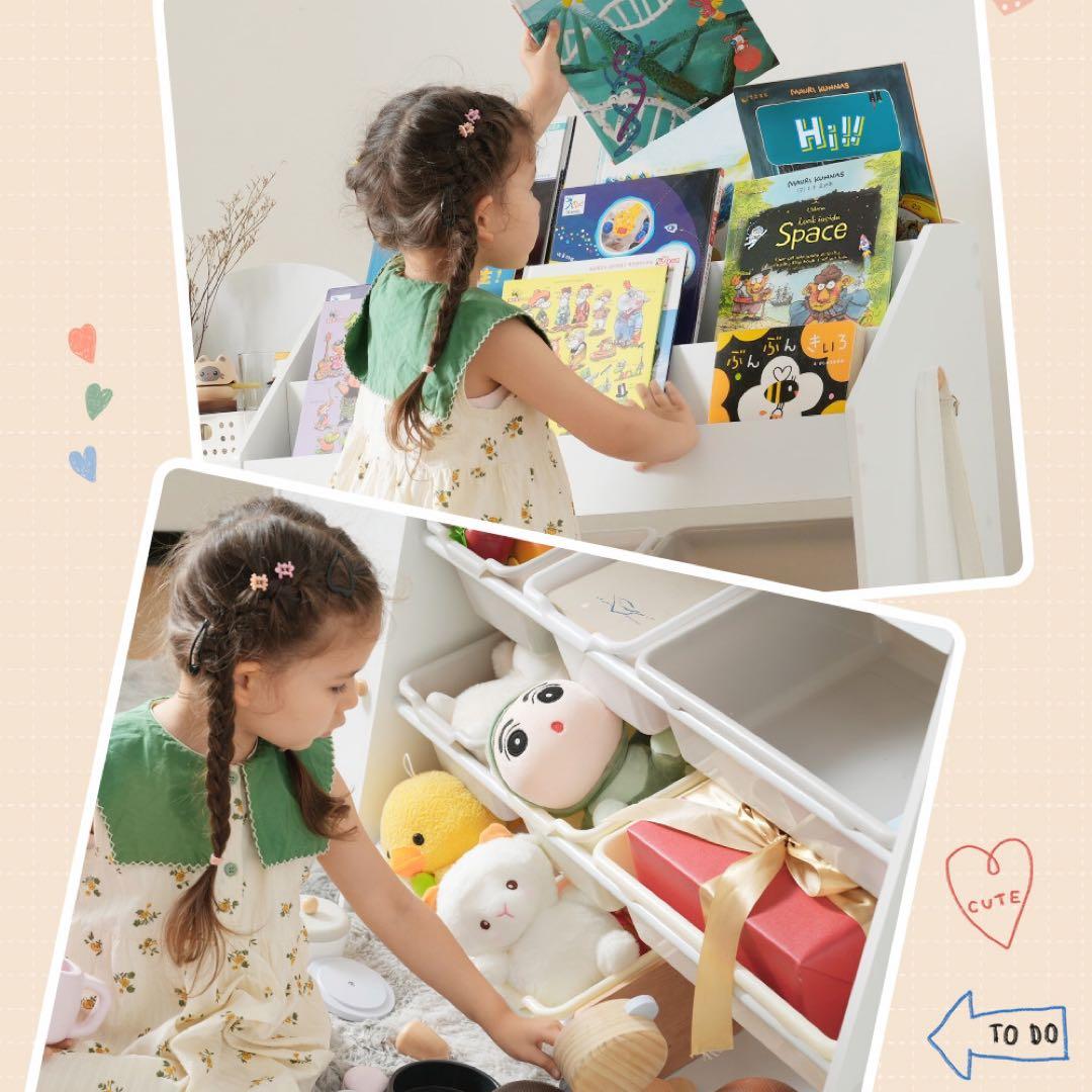 【新品】引き出し付き 大容量 木製 絵本棚 おもちゃ収納ラック