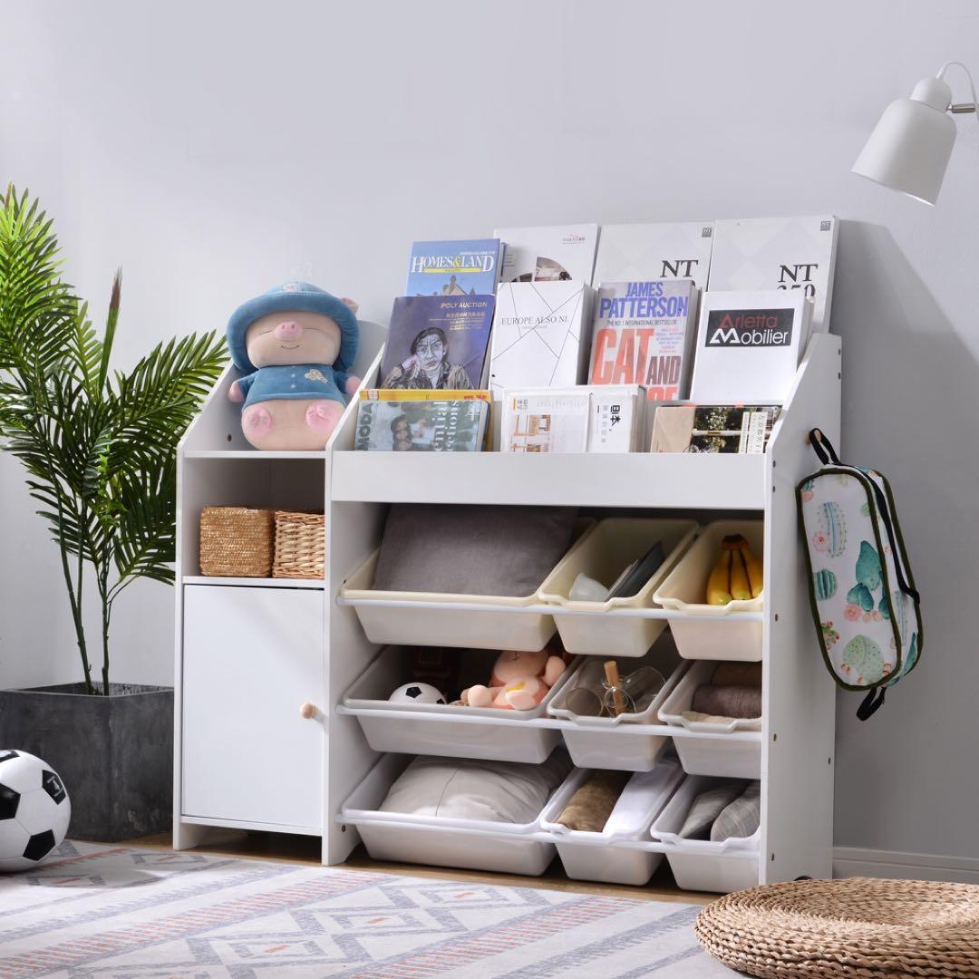 【新品】引き出し付き 大容量 木製 絵本棚 おもちゃ収納ラック