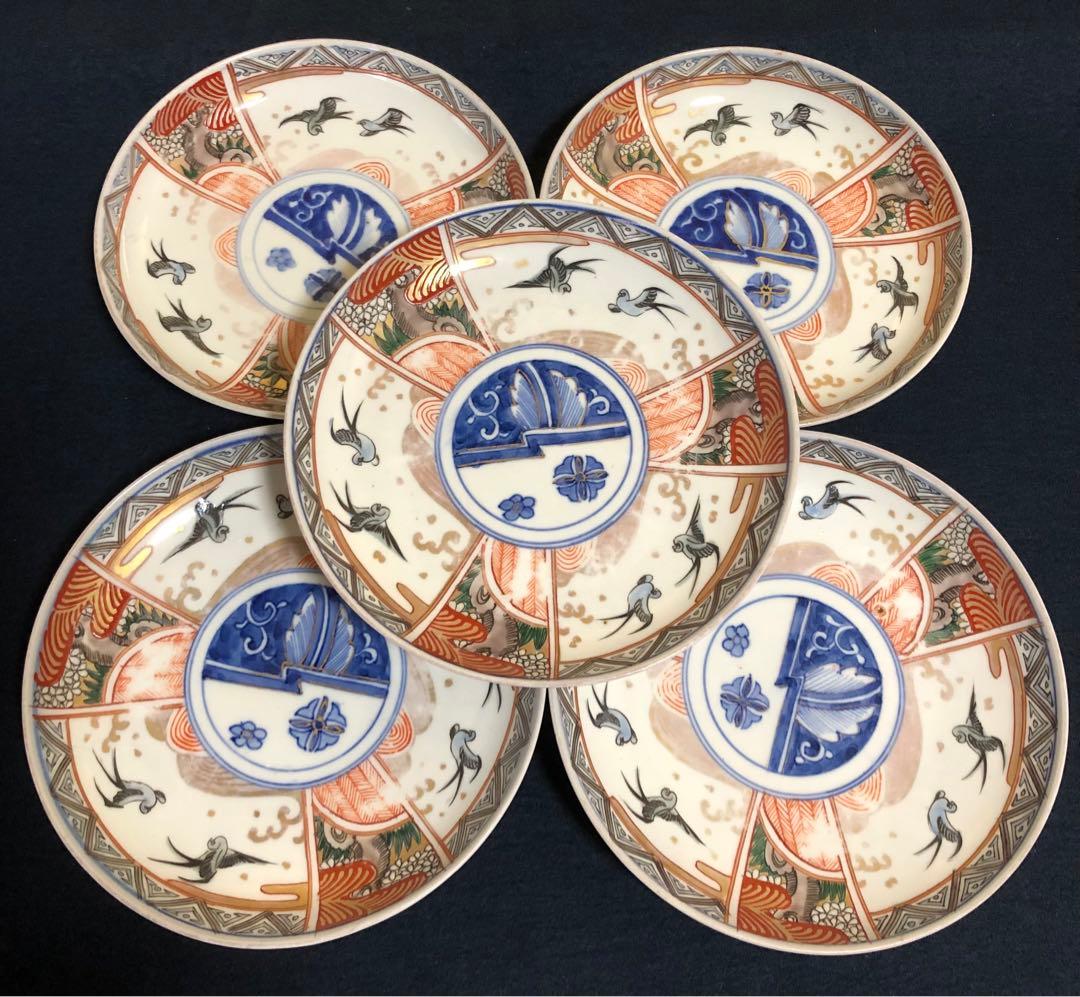 割引❗️《レ》伊万里 金彩色絵 中皿5客 6寸皿 取り皿　1f