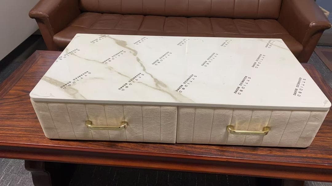 ホワイト木大理石天板コンセント付化粧台デスクのみ製訳あり品108-80-02