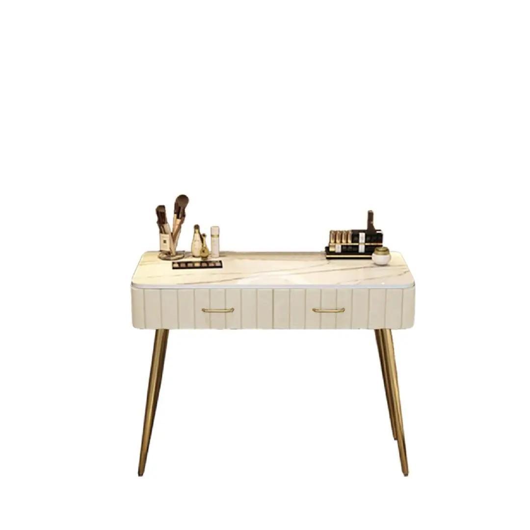 ホワイト木大理石天板コンセント付化粧台デスクのみ製訳あり品108-80-02