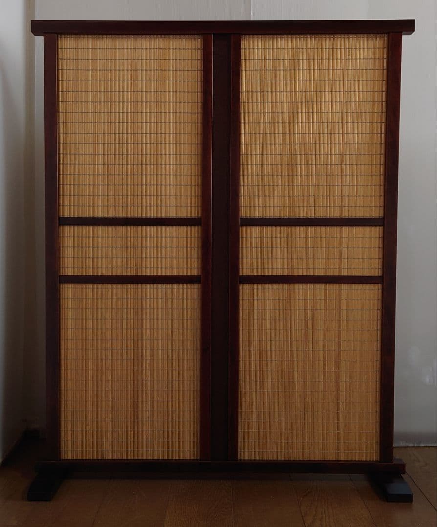 簾調衝立#間仕切り#衝立　ライトブラウン木簾使用　シンプル１枚式衝立