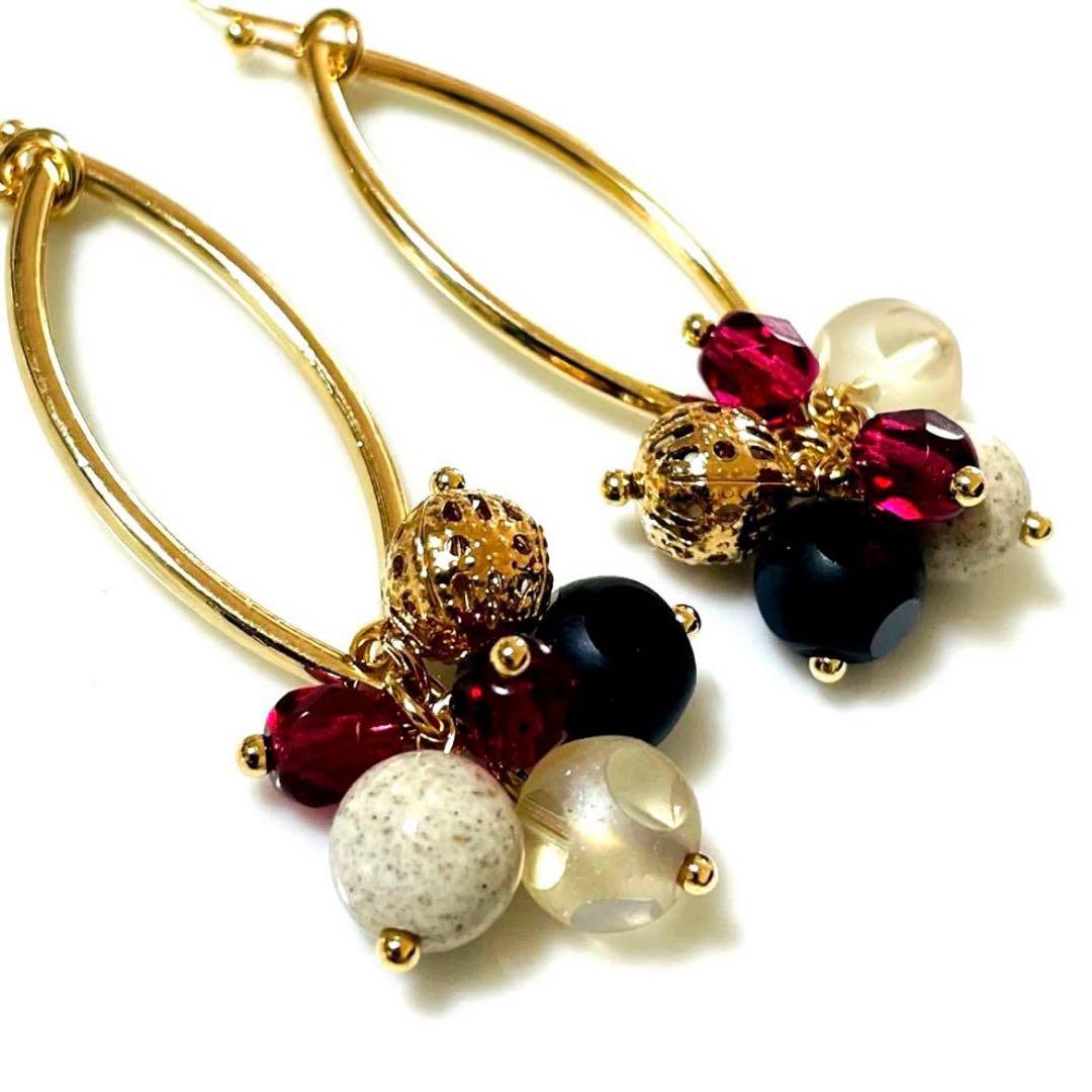 高品質AAA 北投石 と ホースアイ リング の ピアス マットゴールド