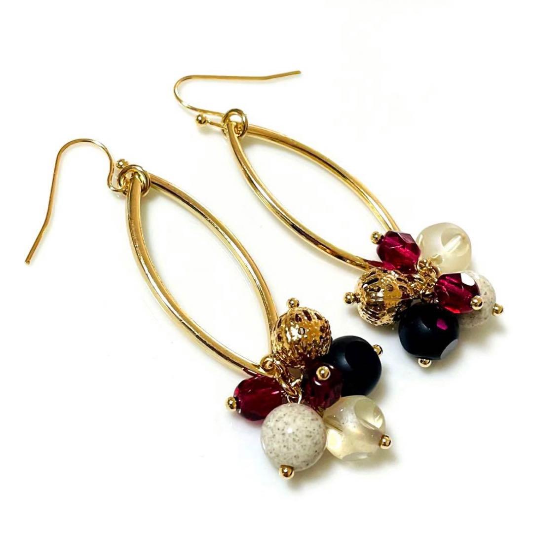 高品質AAA 北投石 と ホースアイ リング の ピアス マットゴールド