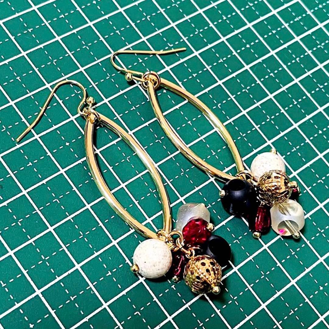 高品質AAA 北投石 と ホースアイ リング の ピアス マットゴールド