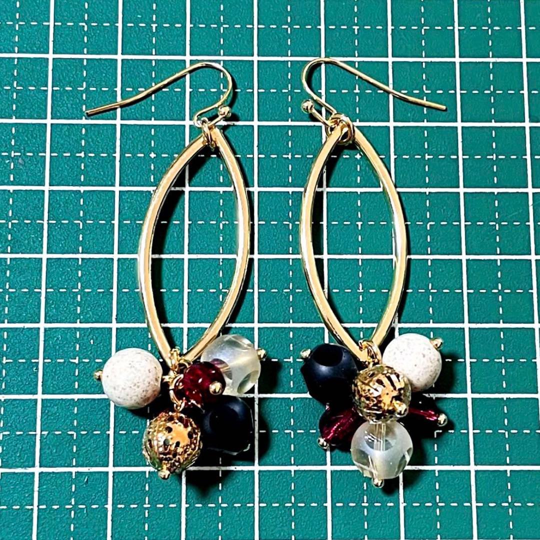 高品質AAA 北投石 と ホースアイ リング の ピアス マットゴールド