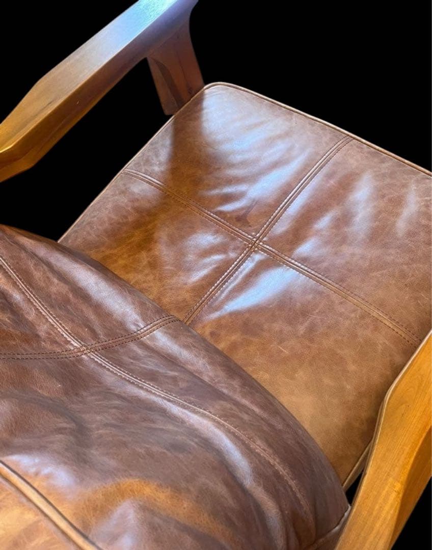 最終価格WTWブラウンレザー 1人掛けソファ ウッドフレーム