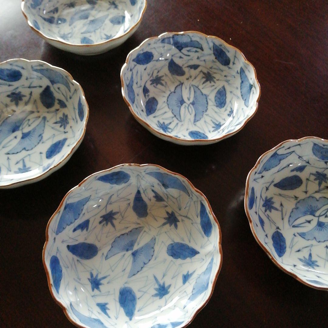 伊万里　染付落葉尽膾皿　5客　15.2cm　幕末〜明治期