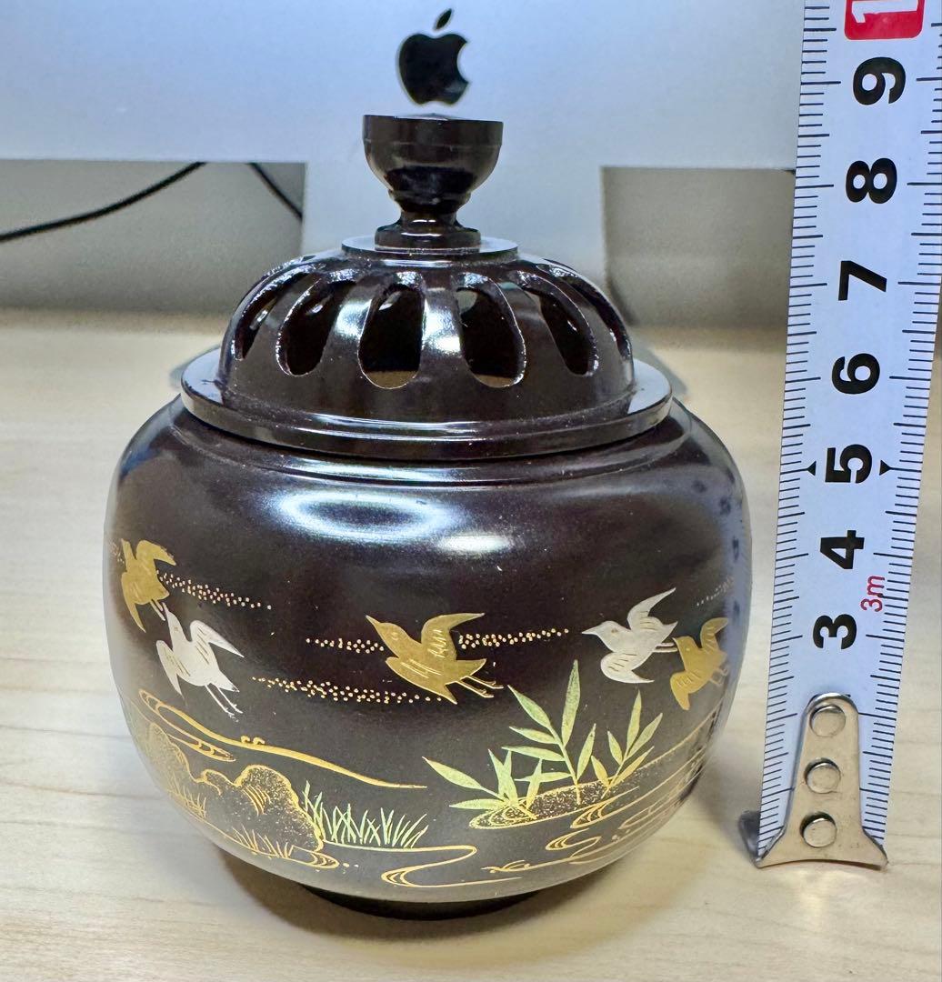 《 新品 》高岡銅器 香炉 玉胴型 波千鳥 蒔絵仕上 正晴堂 宏一作