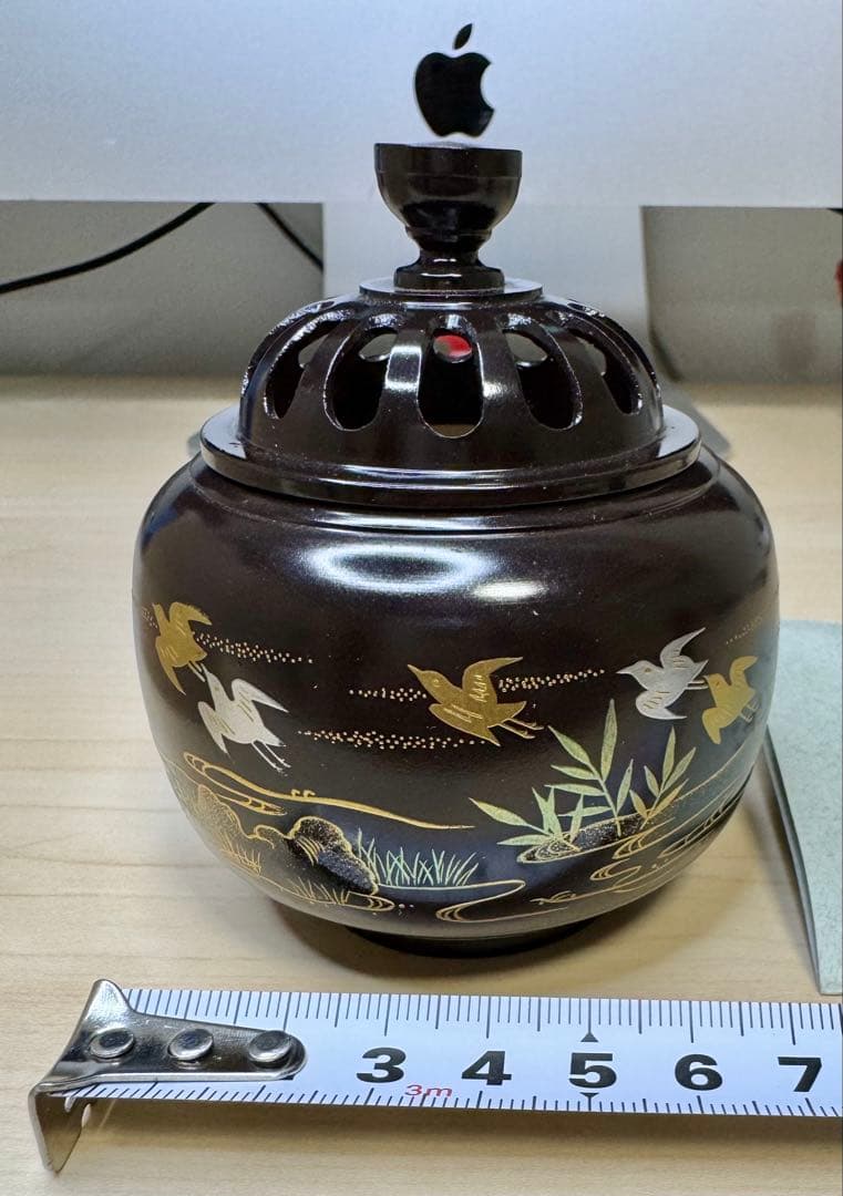 《 新品 》高岡銅器 香炉 玉胴型 波千鳥 蒔絵仕上 正晴堂 宏一作