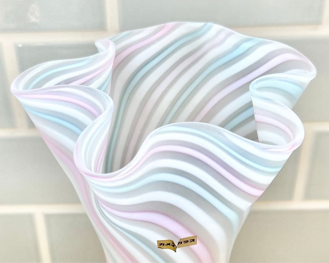 レトロ ガラス 花瓶 フラワーベース フリル カメイ ミッドセンチュリー