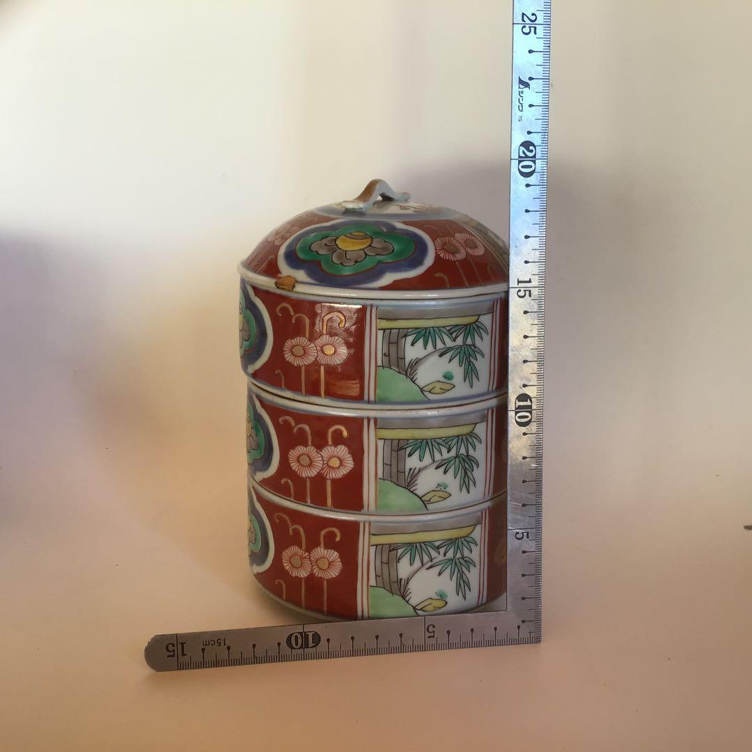 骨董　文政7年　￼赤絵 三重蓋茶碗