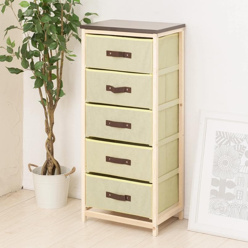 《新品・送料無料》ナチュラルテイスト◎収納ハンプチェスト5段 天板付 木目